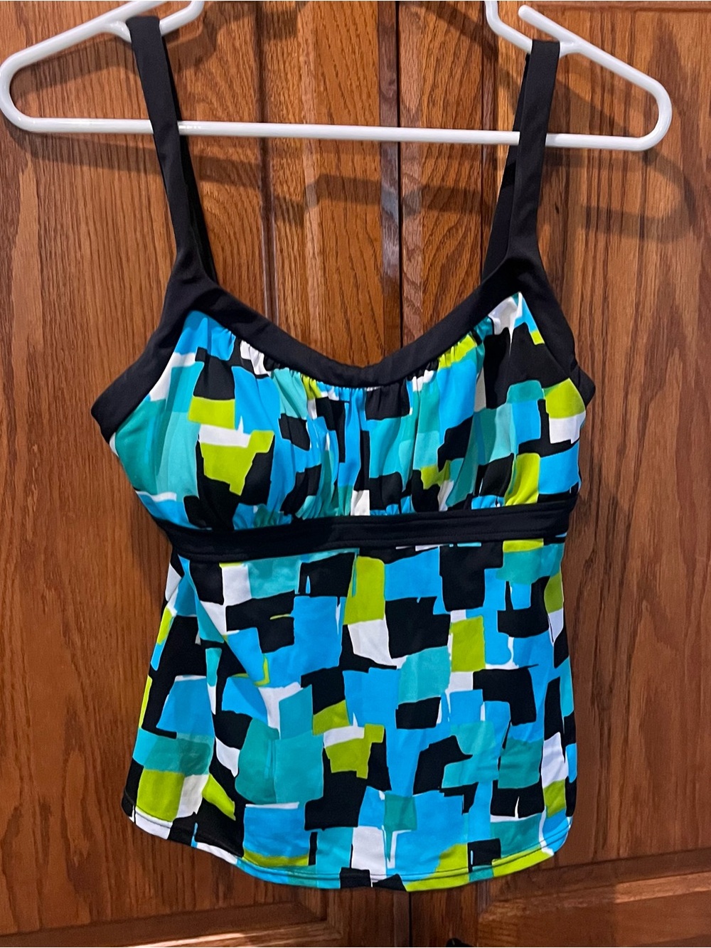 Women’s Printed Tankini Top in Teal, Black & Lime